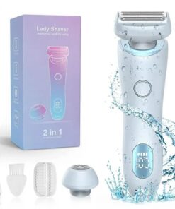 Maquinilla de afeitar para mujer, 2 en 1, impermeable, eléctrica, para cara, labios, brazos, piernas, axilas, bikini, húmedo y seco, depilación indolora, afeitadora recargable para mujer (azul)