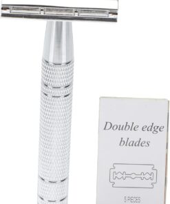 Afeitadora de Barba Vintage Manual de Doble Filo de Aluminio | Aleación de Zinc, Plata Portátil y Ligera, Agarre Cómodo para Casa y Viaje