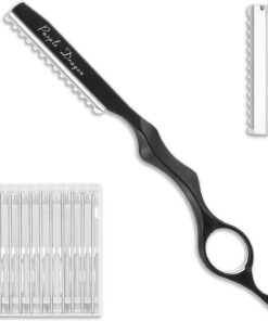 Maquinillas de afeitar para cortar el cabello de 7 pulgadas con 10 cuchillas afiladas de acero inoxidable, herramienta profesional de peinado para salón y hogar (negro)