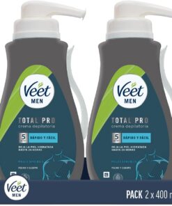 Veet Men Crema Depilatoria Masculina para Pecho Espalda Brazos y Piernas, Pieles Sensibles, Color Gris, 400 ml (Paquete de 2)