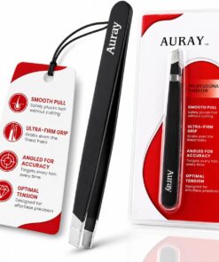 Pinzas de depilación facial de acero inoxidable para hombres y mujeres en color negro con punta inclinada para depilar fácilmente AURAY