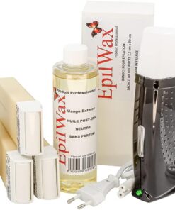 EpilWax Royal Kit Depilatorio Completo con : Calentador de Cera Profesional-4 Roll-On de Cera 100 ml Vanilla-100 Tiras Depilatorias-250 ml de Aceite para después depilación (Royal Black Vanilla 4)