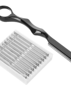 LIFKOME Maquinilla de Afeitar Manual de Acero Negro con Mango Cómodo para Cortar el Cabello, Set de 11 Piezas Adecuado para Peluquería Profesional