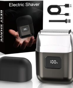 Afeitadoras eléctricas para hombres: mini maquinilla de afeitar eléctrica con 3 cuchillas flotantes, pantalla LED, velocidad dual, IPX7, impermeable, húmedo/seco, recargable rápida por USB
