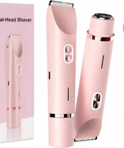 Afeitadoras para mujer con cuchillas flotantes dobles, recortadora de bikini para mujer, afeitadora de doble cabeza 2 en 1, depilación íntima impermeable USB-C para cara, axilas, piernas, cuerpo (rosa