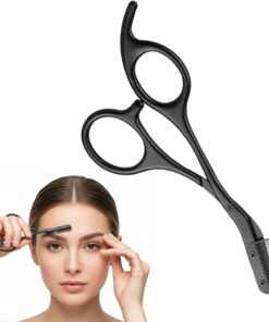 Tijeras recortadoras de cejas, diseño de peine integrado para recortar y dar forma precisos en un solo paso, tijeras pequeñas para mujeres y hombres, herramienta de afeitar de cejas para aseo facial