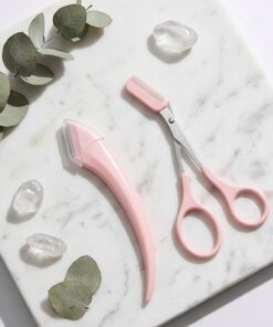 Kit de corte de cejas, tijeras y maquinilla de afeitar de acero inoxidable con peine, herramientas profesionales de aseo de cejas para dar forma precisa (PNK)