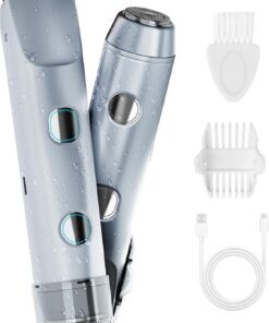 Recortadora de bikini 2 en 1 para mujer, afeitadora eléctrica impermeable IPX7, recortadora de vello corporal y maquinilla de afeitar eléctrica para cara, labios, zona púbica, piernas, azul