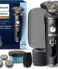 Philips Norelco Shaver Series 9000 Prestige, afeitadora eléctrica en seco y húmedo, sistema de afeitado Lift & Cut, tecnología SenseIQ, recortadora de precisión, cápsula de limpieza, bolsa premium,