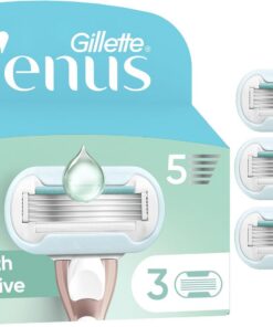 Gillette Venus - Lote de 3 recambios de afeitadora para mujeres (suave, sensible) para pieles sensibles, autépticas, cartuchos de 3 hojas y con un toque de aloe vera contra la irritación debido al