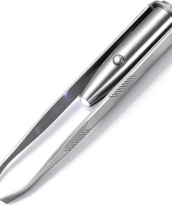 STOBAZA Pinzas de Cejas Luz LED Incorporada, Acero Inoxidable, Fácil de Llevar para Depilación Precisa de Vello Facial y Pestañas en Mujeres