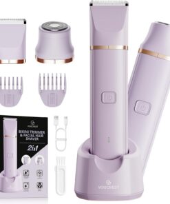 VG VOGCREST Recortadora de bikini para mujer: afeitadora corporal 2 en 1 sin dolor para axilas, piernas, brazos, kit de aseo púbico portátil para viajes, maquinilla de afeitar eléctrica recargable con
