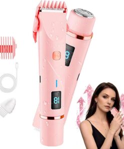 Recortadora de bikini para mujer, removedor de vello suave 2 en 1 con pantalla LED y cuchillas de cerámica flotantes, afeitadora eléctrica impermeable IPX7 para línea de bikini facial, carga rápida