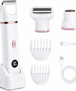 Carehabi Maquinilla de afeitar 3 en 1 para mujer, afeitadora íntima para mujer, recortadora de bikini eléctrica, IPX6, resistente al agua, en húmedo y seco, con pantalla LED, motor dual, acero