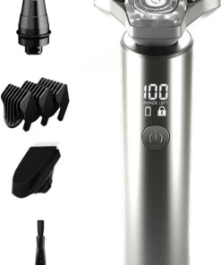 Maquinilla de afeitar eléctrica para hombre, afeitadoras recargables en húmedo y seco para hombres, IPX8 impermeable, las cuchillas giran 6000 veces por minuto y bloqueo de viaje, ideal para negocios