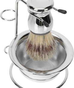 Ciieeo Juego de Brochas de Afeitar para Hombres, Cepillo Facial de Acero Inoxidable Plata, Soporte y Cuenco, Afeitado Cómodo sin Irritación, Viaje Largo
