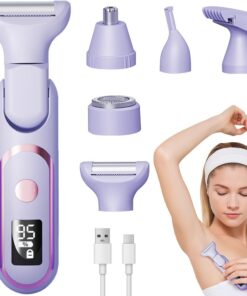 Afeitadoras para mujer 5 en 1, depiladora eléctrica de bikini y recortadora de vello de la nariz, depilación púbica húmeda/seca, maquinilla de afeitar indolora para cara, piernas, axilas, cejas, IPX7
