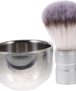 Juego de Afeitado con Bol de Acero Inoxidable y Brocha de Nailon | Color Plata, Dos Piezas Incluidas, Uso en Afeitado Húmedo Tradicional, Formato Compacto Color Aleatorio