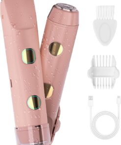 Recortadora de bikini 2 en 1 para mujer, afeitadora eléctrica impermeable IPX7, recortadora de vello corporal y maquinilla de afeitar eléctrica para cara, labios, zona púbica, piernas, rosa