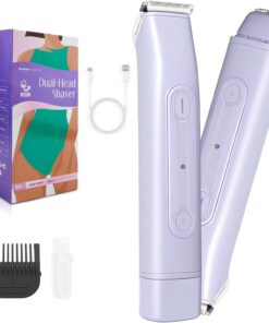 Lanumi Afeitadora eléctrica 2 en 1, recortadora de bikini de doble cabeza para mujer, IPX6, recortadora de vello púbico seco y húmedo, recargable, para cara, labios, barbilla, axilas, piernas (morado)