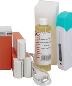 Epilwax Completa Kit Depilazione con Cera de argán - Incluye 4 Cartuchos de Cera Roll On Recambiables, Calentador De Cera Roll On, 100 Tiras y Aceite de Depilación