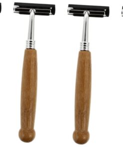 VALICLUD Cortadoras de Afeitar Manuales de Acero Inoxidable Mango de Bambú, 4 Piezas para Afeitado Masculino Seguro y Fácil, Uso en Barberías y Hogar