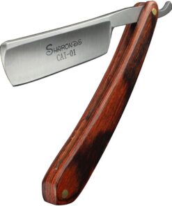 Cuchillo de afeitar plegable de acero inoxidable con borde recto, herramienta de extracción de pelo con mango de madera