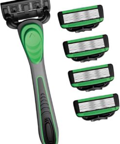 Práctica afeitadora manual para hombre con mango de goma de 7 capas, herramienta de aseo para hombre, 5 cuchillas adicionales incluidas, multicapa