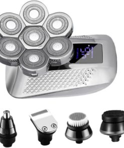 Afeitadora Eléctrica de Cabezales Plata Abs Acero Inoxidable | Pantalla Digital, Recortadora Facial Recargable por Usb, Resistente al Agua, 1 Juego