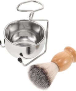 Kit de Brochas de Afeitar para Hombres Cuenco Acero Inoxidable y Soporte, Juego de 2 Piezas Cerdas Suaves, Mango Ergonómico, Cuidado Facial y Afeitado Húmedo, Obsequio Masculino