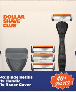 Dollar Shave Club Kit de afeitado de viaje de 4 hojas, mango Diamond Grip Club, cartucho de 4 cuchillas y funda de afeitar, mango fácil de agarrar, juego de iniciación para afeitar, ideal para viajes