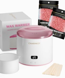 CHARMKEY Kit de depilación para mujer, calentador de cera con pantalla digital con cuentas de cera dura de 200 g, máquina de cera con cuenco de silicona de 16.9 onzas en casa para cara, cejas, bikini