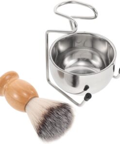 SHINEOFI Kit de Brocha y Cuenco de Afeitar para Hombres Mango Cómodo, Acero Inoxidable y Madera, Incluye Soporte Elegante para Afeitado en Húmedo
