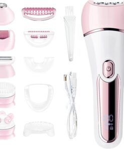 Depiladora para mujer, depiladora 6 en 1, afeitadora, maquinilla de afeitar, cepillo facial, masaje facial y exfoliante corporal, IPX7 impermeable recargable para mujeres, 2 velocidades