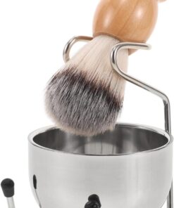 STOBAZA Kit de Afeitado para Hombre con Bol de Acero Inoxidable y Brocha de Pelo de Tejón con Soporte Ergonómico para Afeitado y Confortable