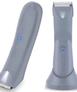 Recortadora eléctrica de bikini para mujer, 2 en 1, afeitadora eléctrica para mujer, vello púbico, depilación indolora, afeitadora corporal (gris plateado)