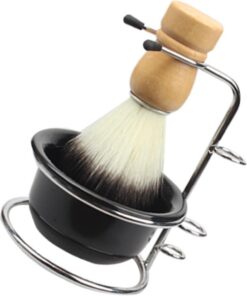 GANAZONO Kit de Afeitado 3 Piezas Brocha para Barba de Cerda Cuenco Metálico para Jabón y Soporte de Acero Inoxidable Accesorios de Afeitado Imprescindibles para Cuidado Personal