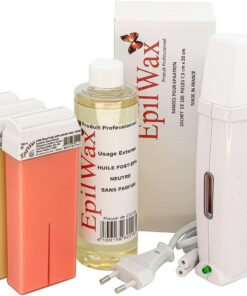 Kit depilatorio EpilWax Royal completo con: Calentador de cera profesional 5 Roll-On de cera 100 ml abigarrada, 100 tiras depilatorias, 250 ml de aceite para después depilation- (Royal abigarrada 5)