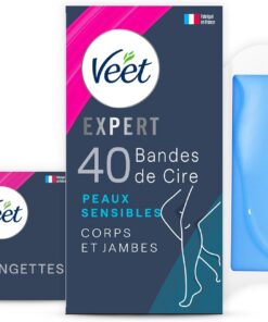 Veet Expert – 40 tiras de cera para cuerpo y piernas – para piel sensible – procesamiento perfecto – depilación duradera