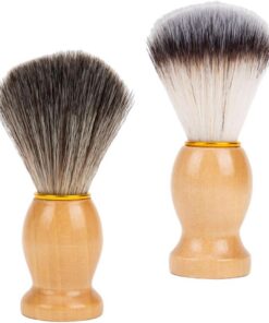 Brocha de Afeitar de Nylon Mango de Madera, 2 Piezas | Cabezal de Fibra Flexible, Tamaño Compacto, Fácil de Llevar, Uso en Salón y Afeitado