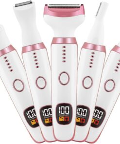 Maquinilla de afeitar eléctrica para mujer, recortadora de bikini 5 en 1, afeitadora corporal para nariz, pelo, cara, cejas, brazos, piernas, axilas, axilas, zona púbica, reemplazable, afeitadora