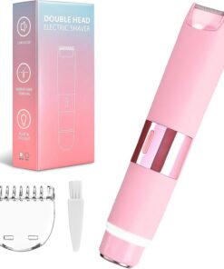 Recortadora de bikini para mujer, maquinilla de afeitar eléctrica 2 en 1 sin dolor para mujer, IPX7, impermeable, recargable, LED, doble cabeza, afeitadora eléctrica para mujer, bikini, axilas, cuerpo
