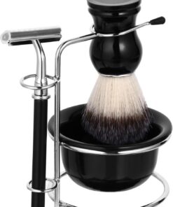 Ciieeo Juego de Maquinilla de Afeitar Profesional para Vello Facial Soporte y Cuenco, Acero Inoxidable y Plástico, 4 Piezas, Kit de Afeitado Cómodo y Fácil de Limpiar para Hombre
