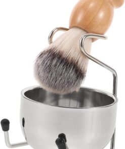 STOBAZA Set De Brocha y Tazón De Afeitado Para Hombre 2 Piezas Acero Inoxidable Suave Cerdas De Nylon Para Cuidado De Barba Kit De Recipiente Para Crema y Soporte Ergonómico Para Brochas En Baño