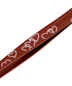 Pinzas para depilación con punta inclinada, diseño de corazones rojos con protector de punta