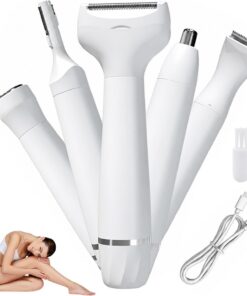 Maquinilla de afeitar eléctrica para mujer, recortadora de bikini 5 en 1, afeitadora corporal para nariz, pelo, cara, cejas, brazos, piernas, axilas, axilas, zona púbica, reemplazable, afeitadora