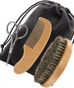 VICASKY Set para Afeitar el Vello Facial para Hombres Tijeras de Madera y Bolsa de Tela, Herramienta Cómoda Cuidado y Almacenamiento Conveniente Vello Facial