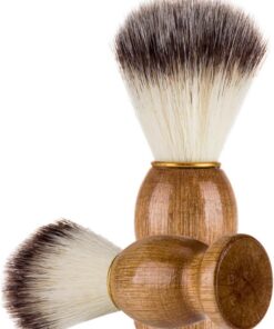 Brocha de Afeitar para Hombres de Madera y Nailon Marrón | Bigote y Vello Facial, Uso en Viajes y Negocios, Tamaño Portátil, Agarre Antideslizante
