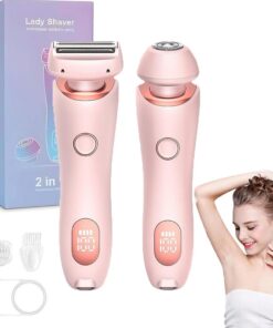 Livora - Afeitadora eléctrica 2 en 1 para mujer, depilación húmeda y seca sin dolor con 2 cabezales extraíbles, con cabeza extraíble para pierna, brazo, zona de bikini, IPX7 impermeable (rosa)