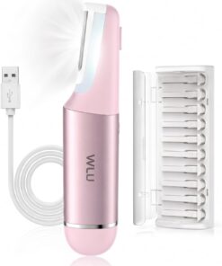 WLU Dermaplane - Maquinilla de afeitar para mujer con 10 cuchillas reemplazables, herramienta de dermaplaning para eliminar el vello facial y la pelusa de melocotón, herramienta de dermaplaning sónico